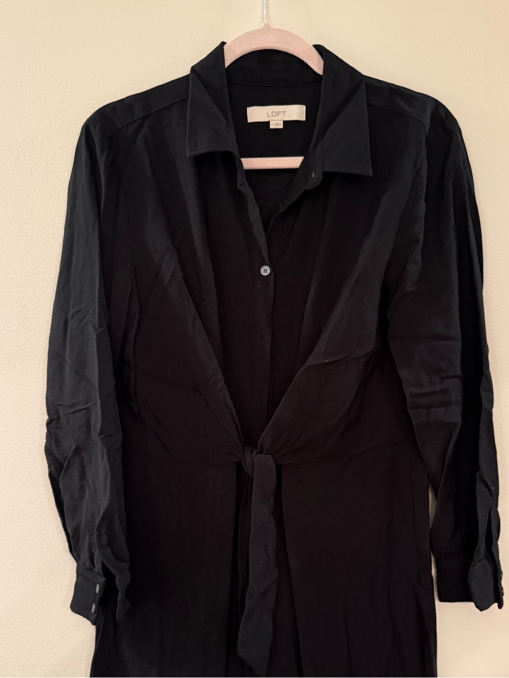 LOFT Black Tie-Front Long Shirt Trench Coat
